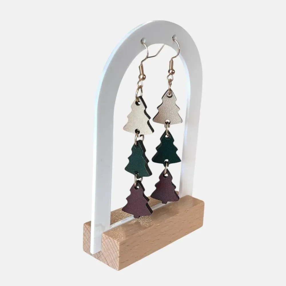 Multicolor Christmas Tree Wood Drop Earrings